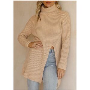 Side slit turtleneck sweater